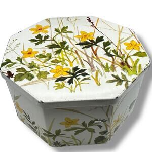 Vintage Denmark IRA cookie candy tin - sweet yellow florals 1960s 1970s kitsch